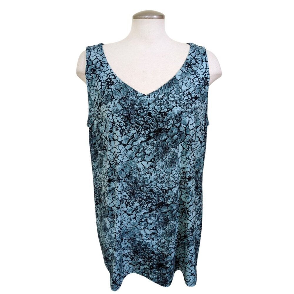 Penningtons Womens Plus 1X Green Reptile Snake Print Tank Top Blouse Layering